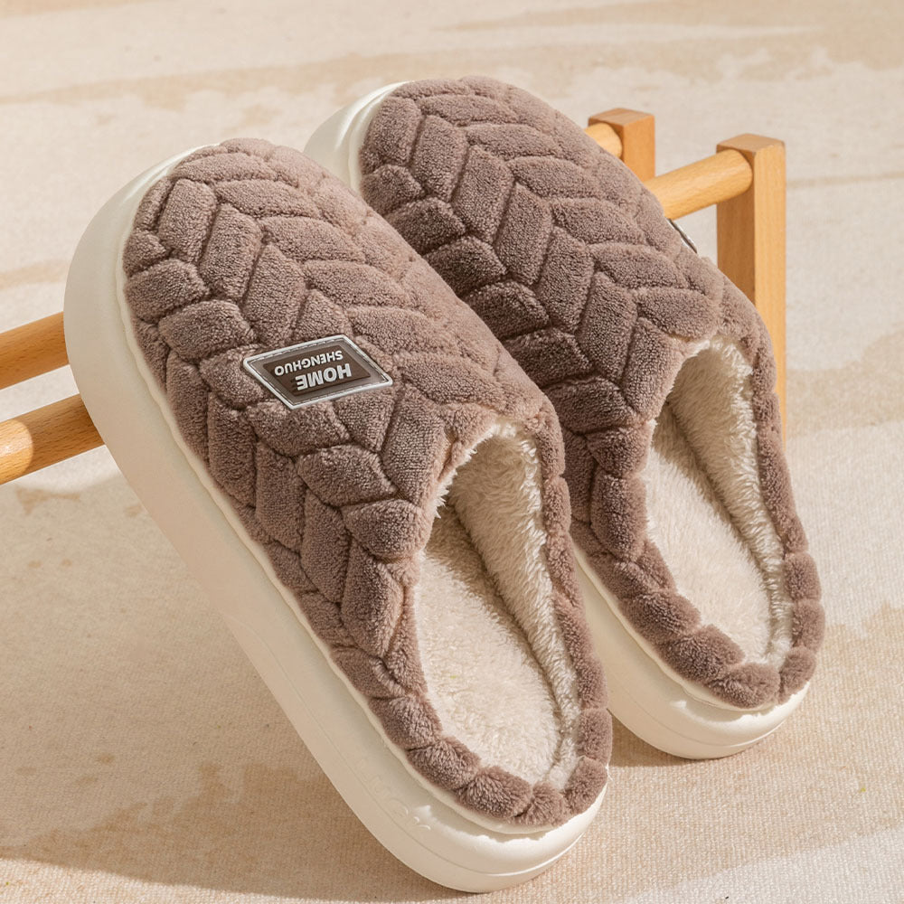 Non-Slip Plush Slippers with Thick Sole – Couples Pair in 6 Colors