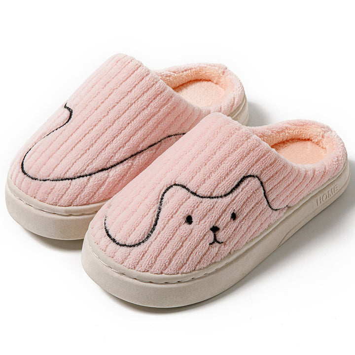 Striped Cat Plush Slippers, Non-Slip Winter House Shoes