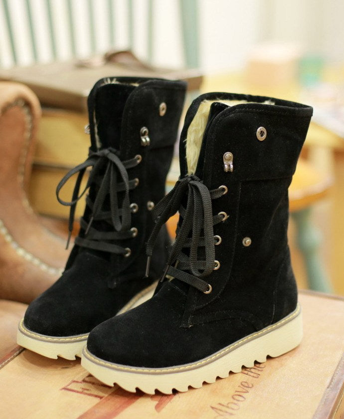 Frosted Faux Fur Snow Boots, Lace-Up Low-Top Cotton Boots