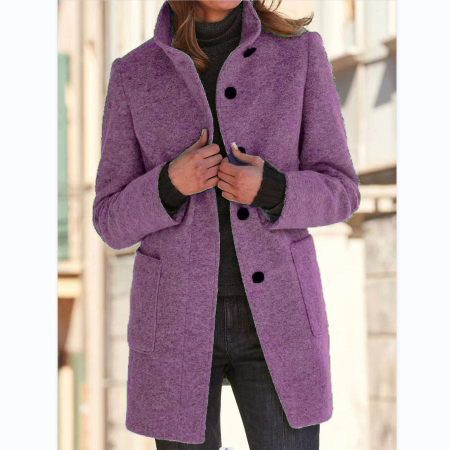 Stand collar button coat with pockets in a slim fit