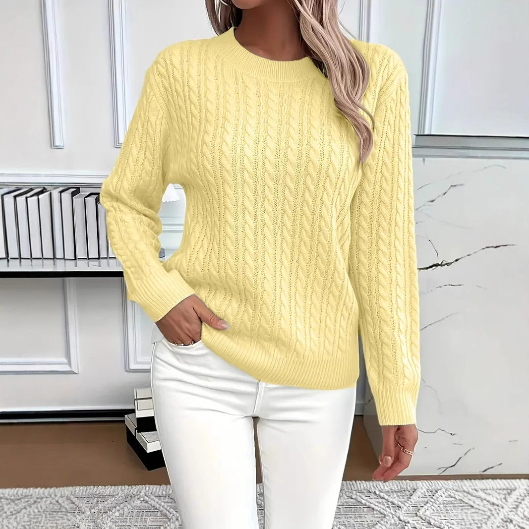 Twist Knit Sweater for Women, Round Neck Pullover Top