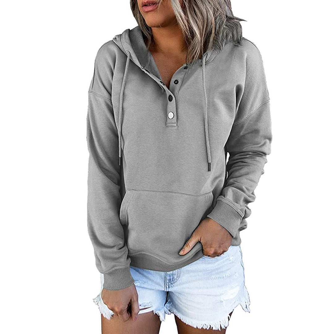 Hooded Sweatshirt for Women, Pocket Button Drawstring Hoodie