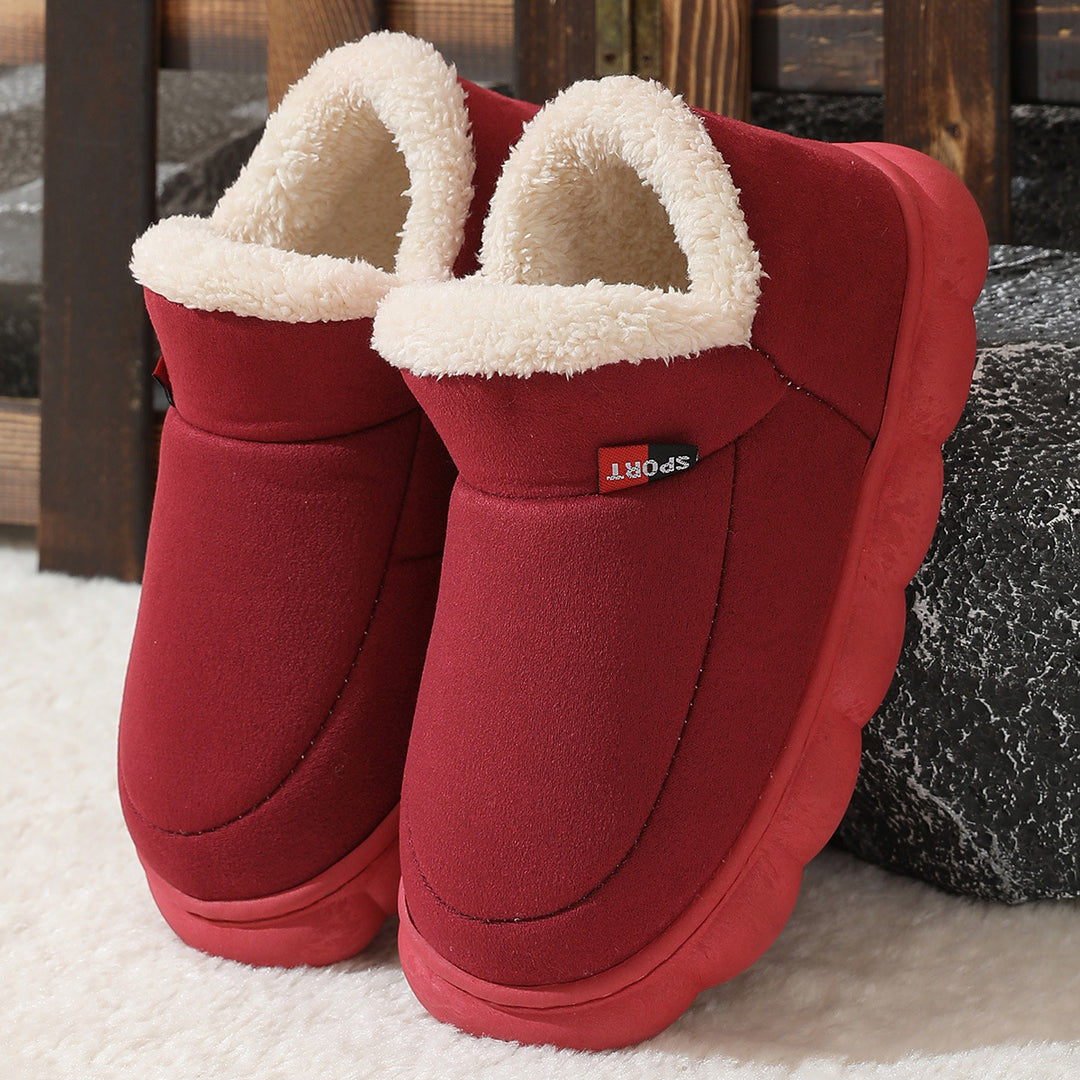Warm Suede House Shoes for Women and Men with Rubber Sole