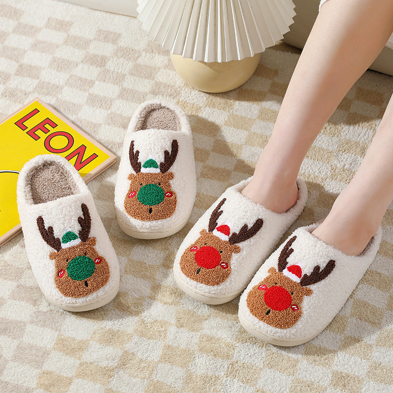 Christmas Reindeer Slippers with Non-Slip Sole, Red or Green