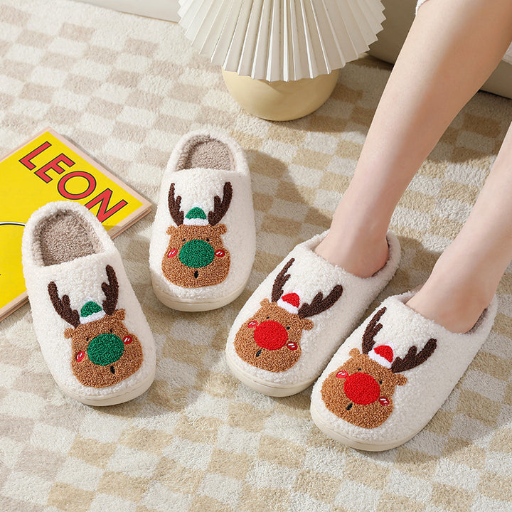 Christmas Reindeer Slippers with Non-Slip Sole, Red or Green