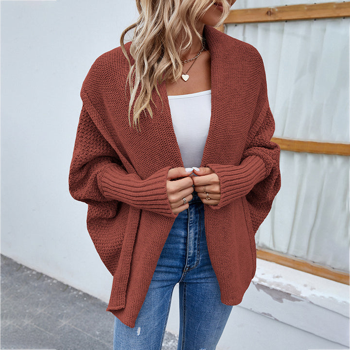 Loose Knit Cardigan for Women, Batwing Sleeve Lapel Sweater
