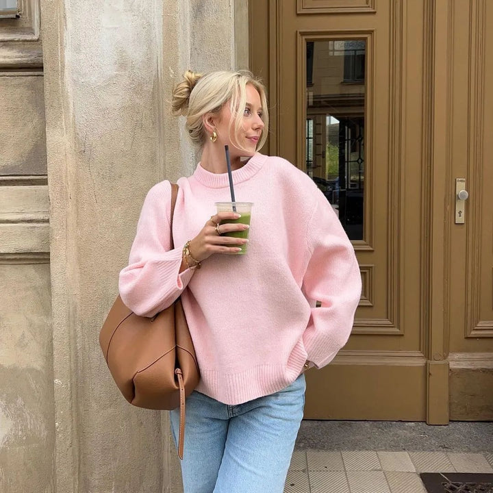 Sweet Crew Neck Sweater for Women, Loose Pullover Top