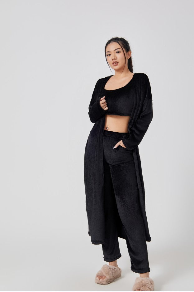 Cozy 3-Piece Pajama Lounge Set with Crop Top and Cardigan