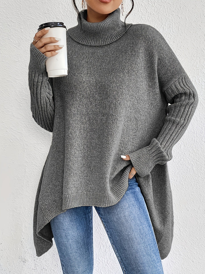 Asymmetric Turtleneck Sweater with Loose Fit