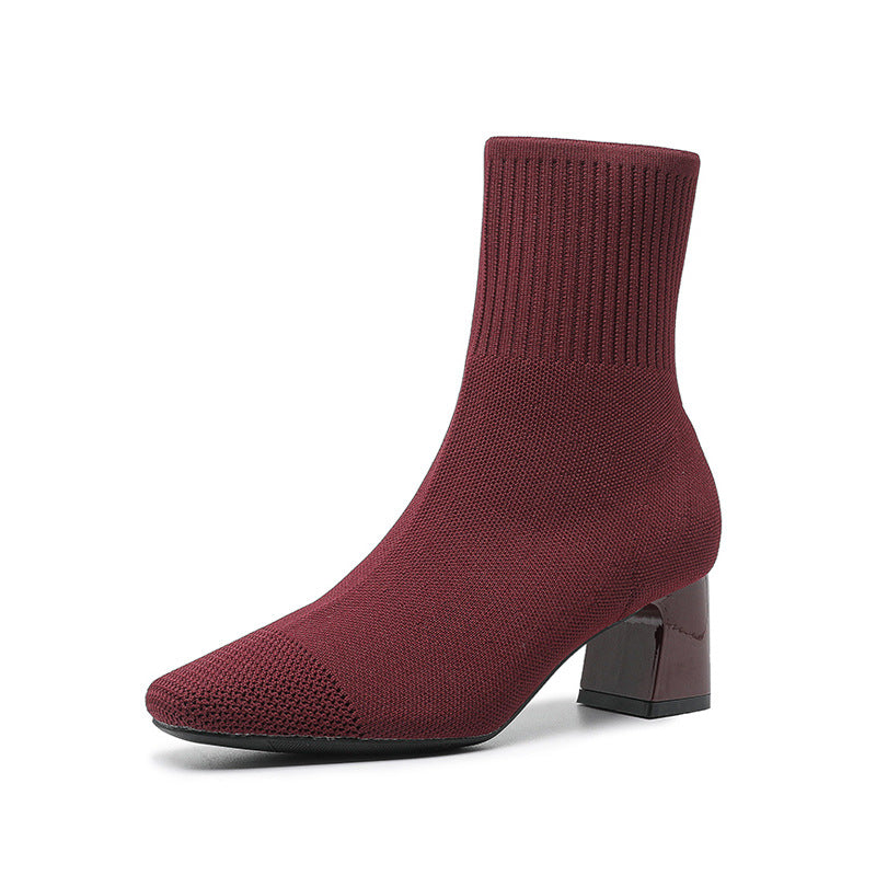 Knit Sock Boots for Women, Elastic Chunky Heel Boots