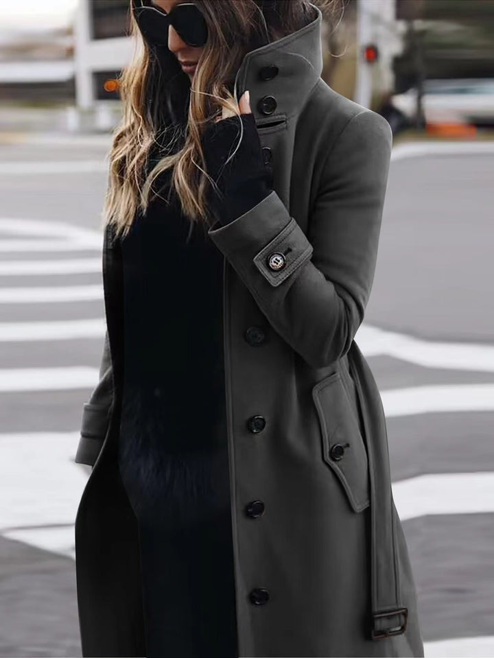 Slim Fit Wool Coat for Women, Stand Collar Single-Breasted Coat