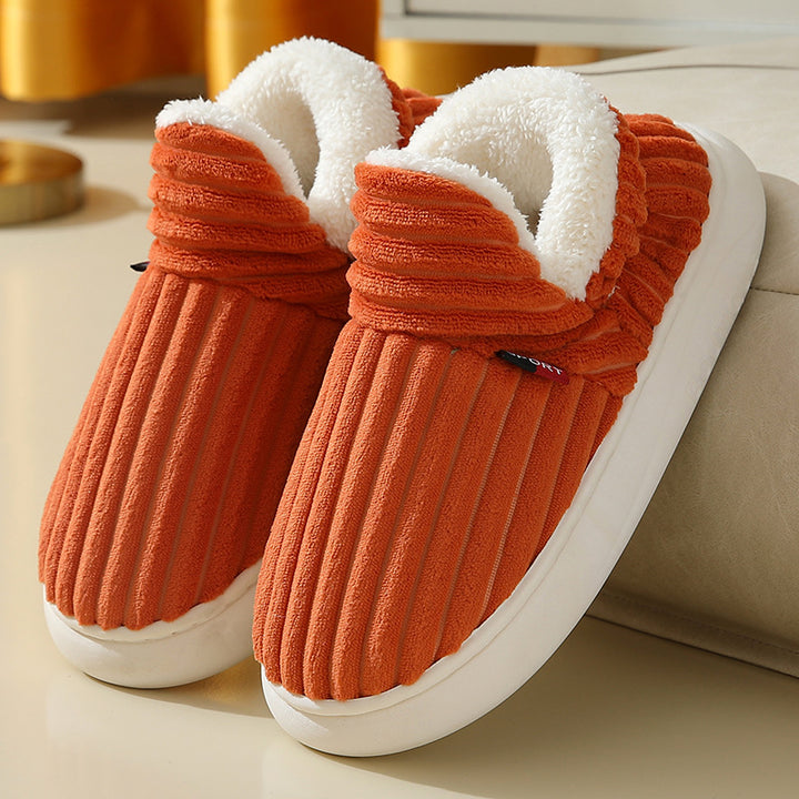 Winter Plush Striped House Slippers, Indoor and Outdoor