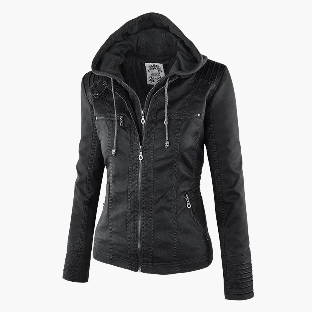 Women’s Zip-Up Faux Leather Jacket with Tailored Fit