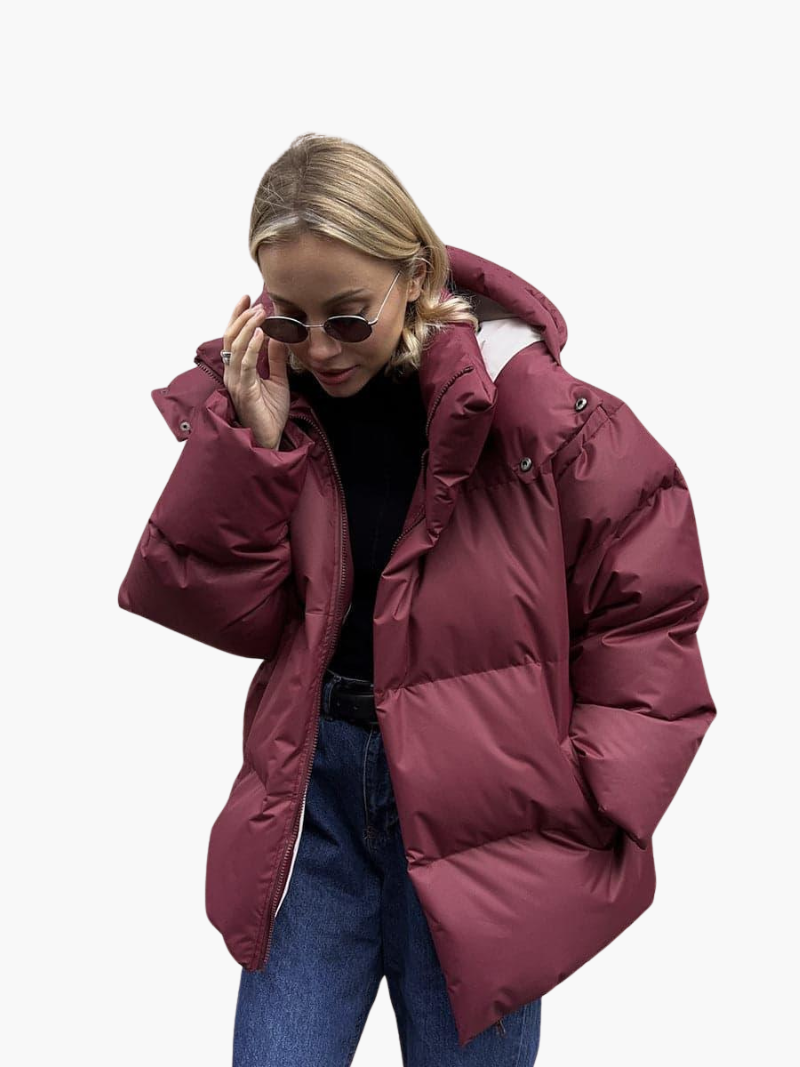 Women’s Hooded Puffer Jacket with Front Zip and Quilted Design