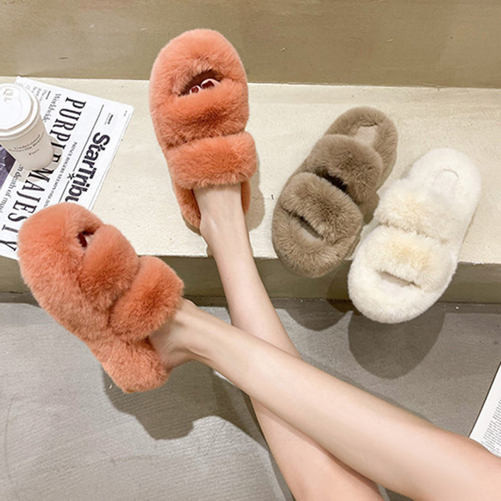 Fuzzy Faux Fur Slide Slippers for Women, Soft and Fluffy
