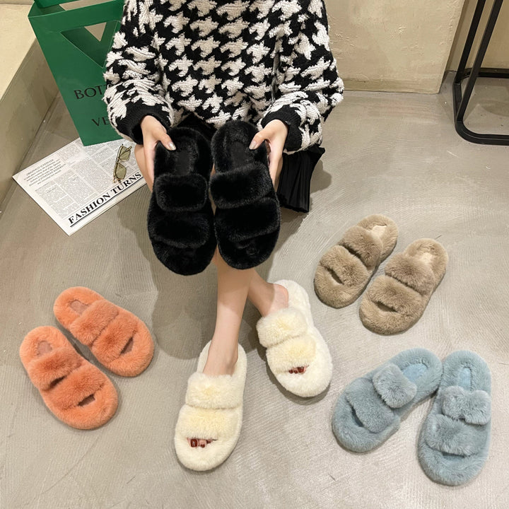 Fuzzy Faux Fur Slide Slippers for Women, Soft and Fluffy