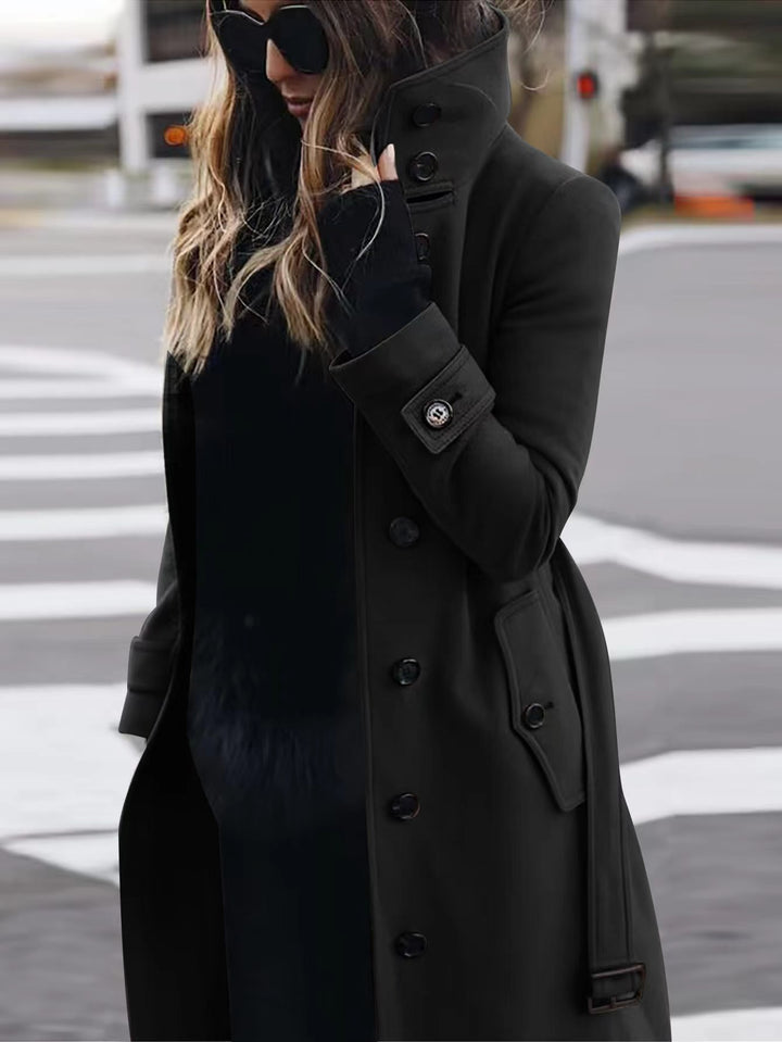 Slim Fit Wool Coat for Women, Stand Collar Single-Breasted Coat