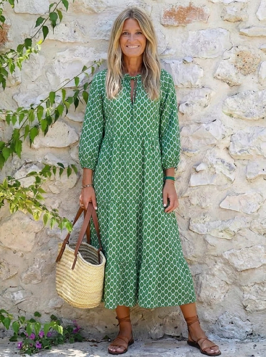Arlette | Geometric Print Long Sleeve Midi Dress
