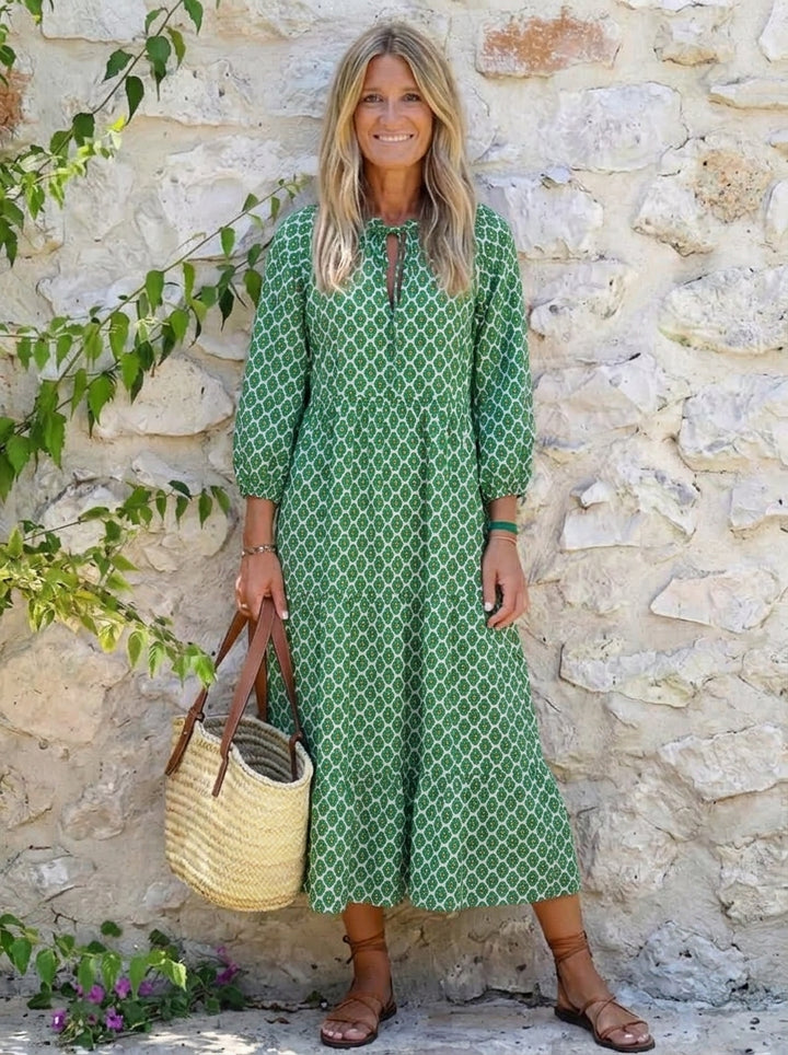 Arlette | Geometric Print Long Sleeve Midi Dress