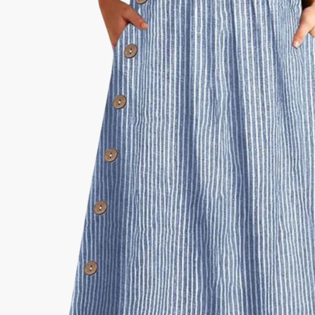 Women’s Midi Dress with Button Front and Striped Pattern