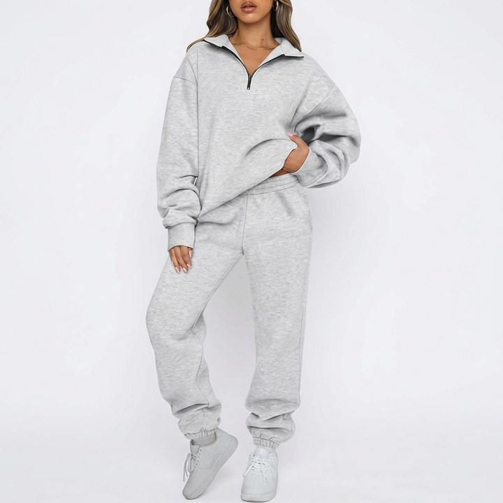 Lurina | Oversized Quarter-Zip Sweatshirt &amp; Jogger Set