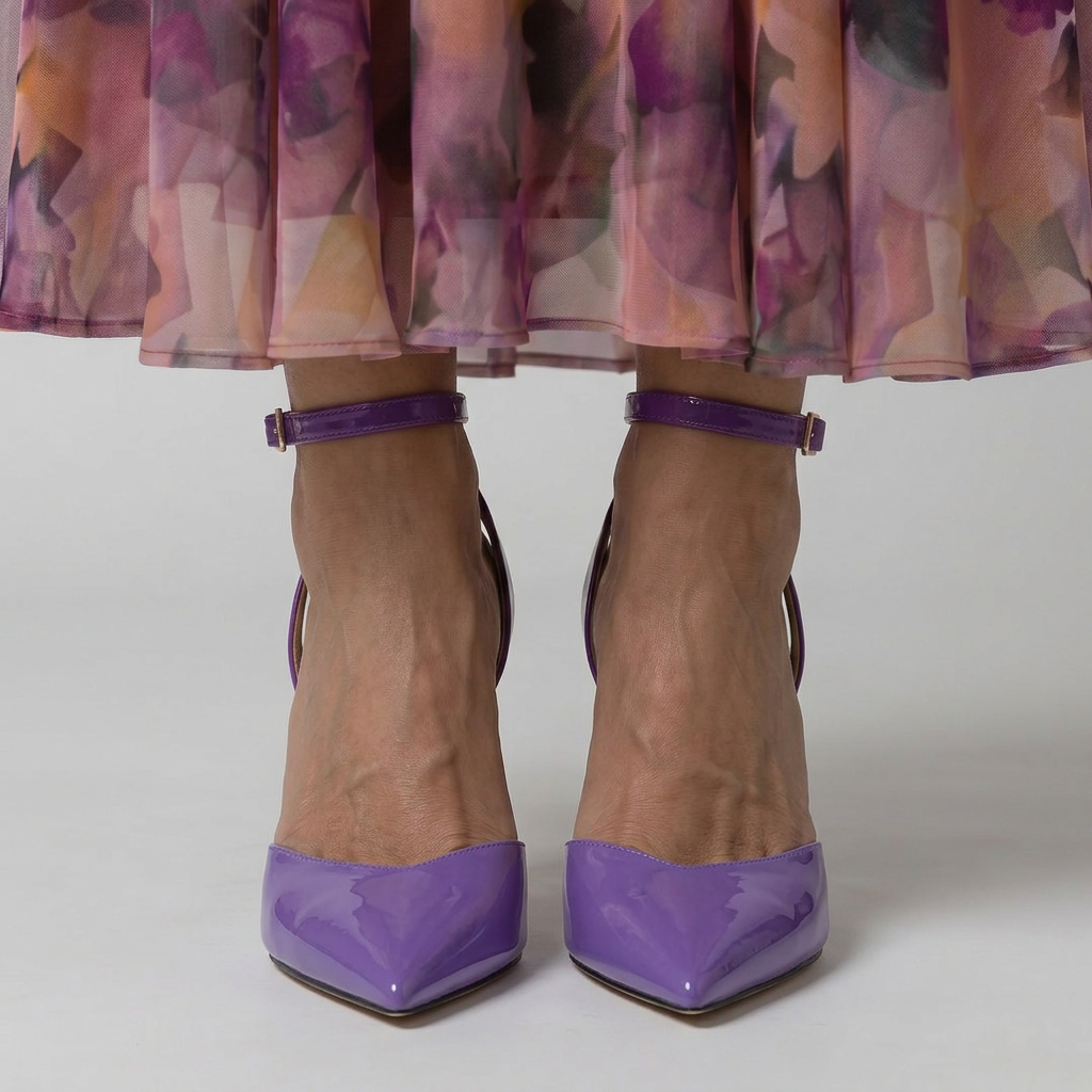 Selene | Purple Patent Pointed-Toe Ankle Strap Stiletto Heels
