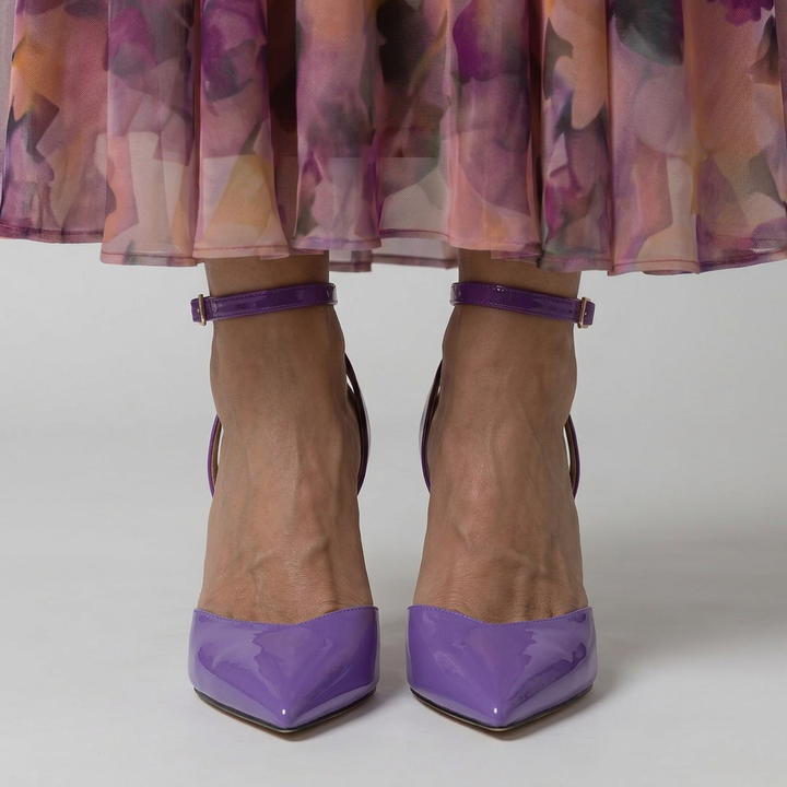Selene | Purple Patent Pointed-Toe Ankle Strap Stiletto Heels