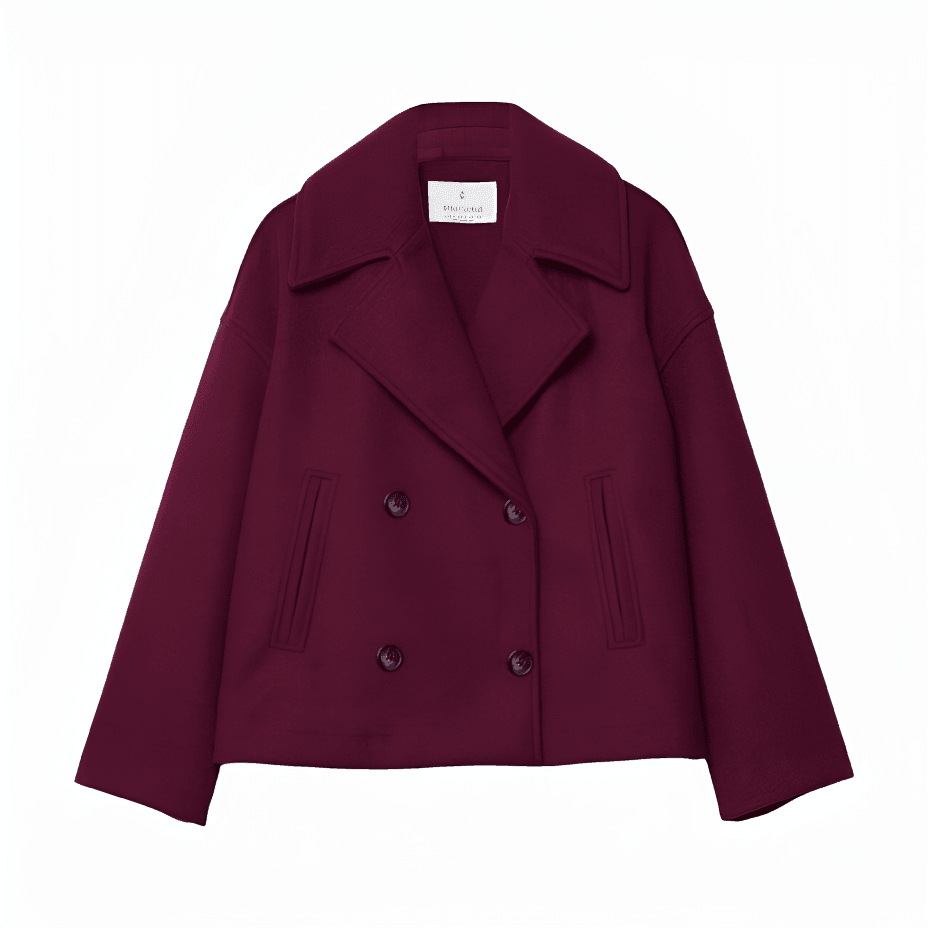Women’s Cropped Peacoat with Double-Button Front and Notched Lapel