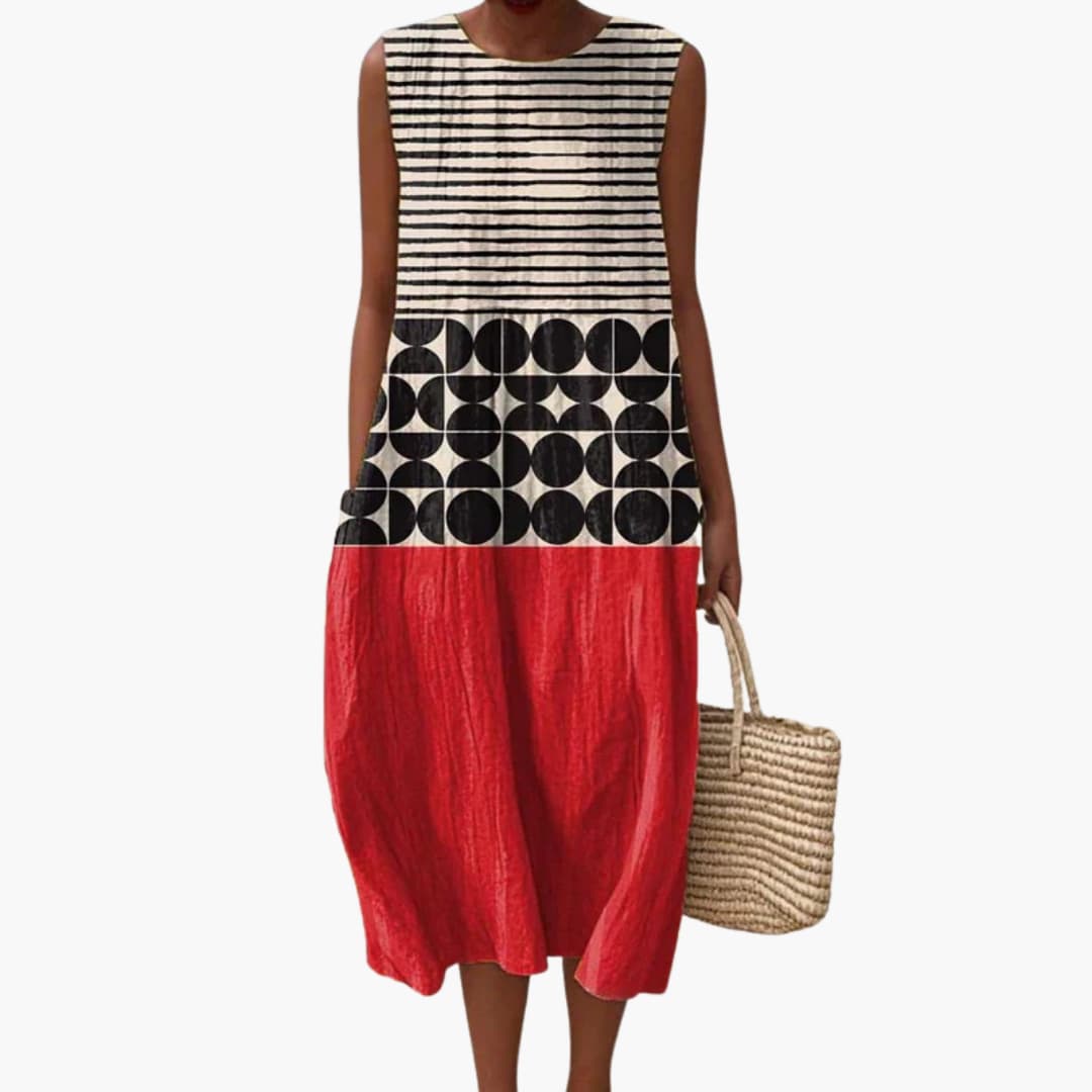 Women’s Round Neck Sleeveless Midi Dress with Pockets