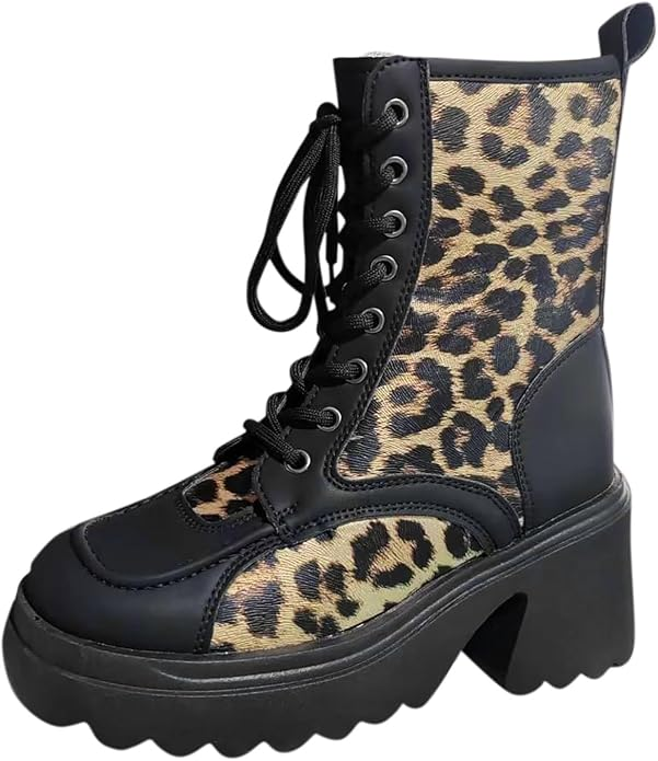 Women’s Lace-up Winter Boots with Scalloped Block Heel and Platform Sole