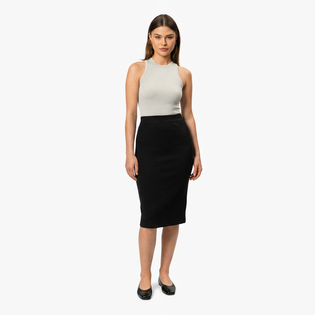 Women’s Pencil Skirt with High Waist and Midi Length