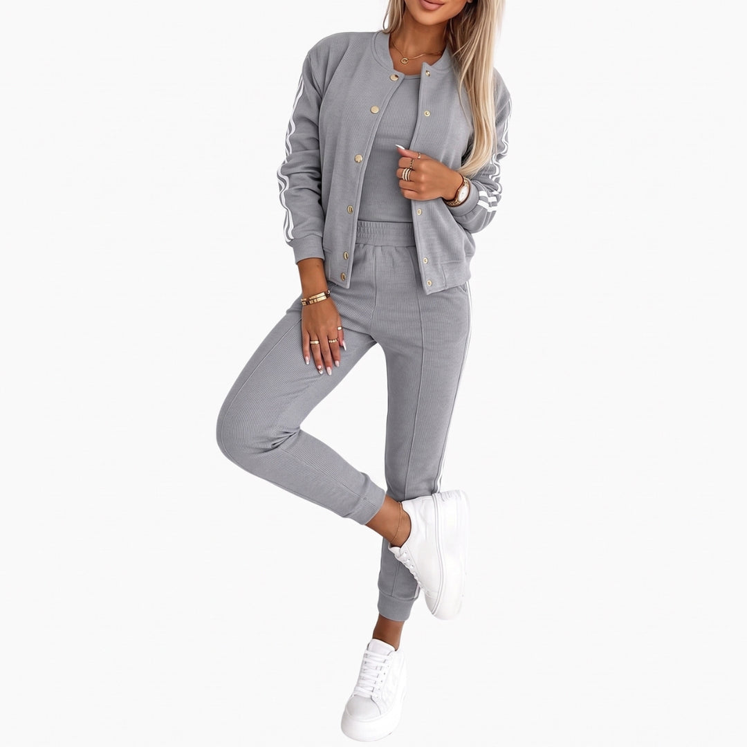 Women’s Three-Piece Set with Tank, Joggers, and Jacket