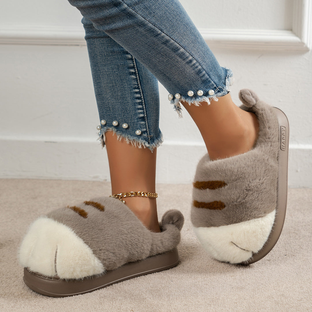 3D Cat Paw Plush Slippers, Fluffy Winter House Shoes