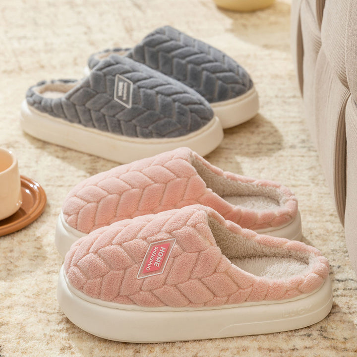 Non-Slip Plush Slippers with Thick Sole – Couples Pair in 6 Colors