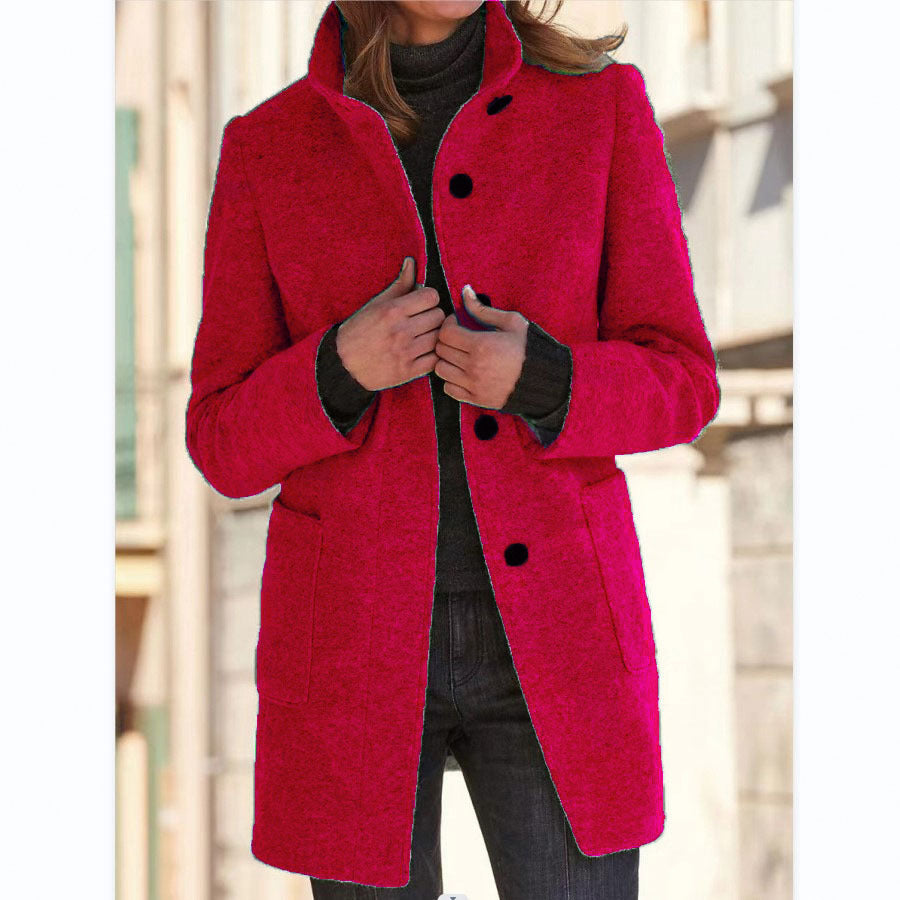 Stand collar button coat with pockets in a slim fit