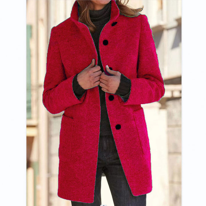 Stand collar button coat with pockets in a slim fit