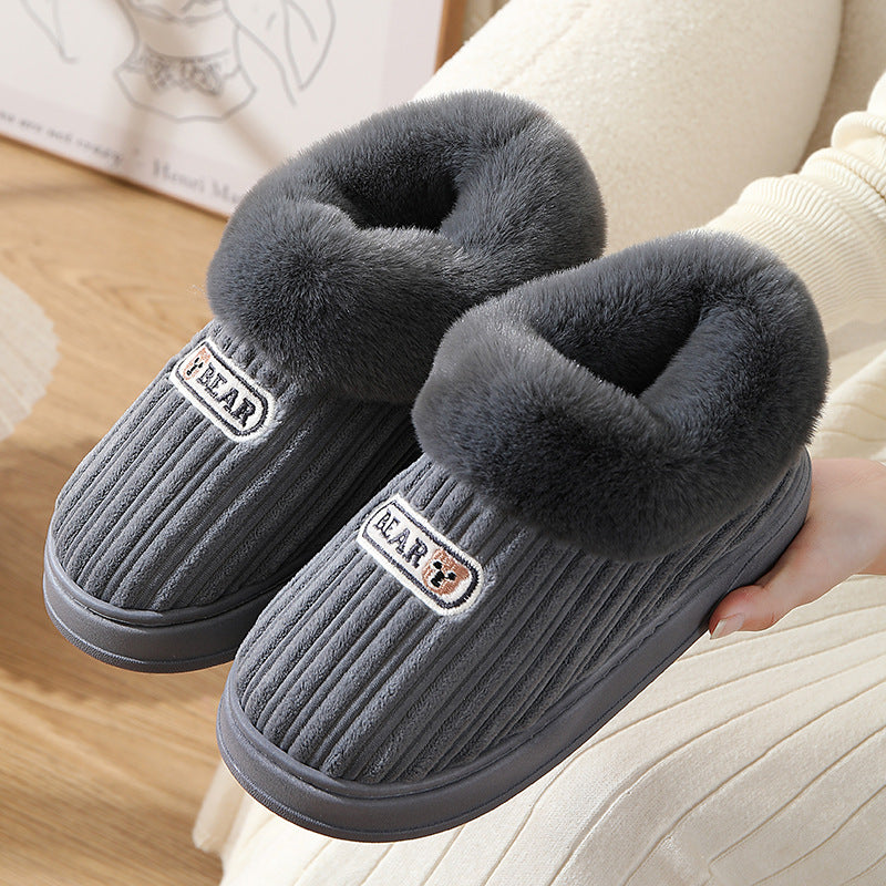 Warm Covered Heel Cotton Slippers, Indoor and Outdoor