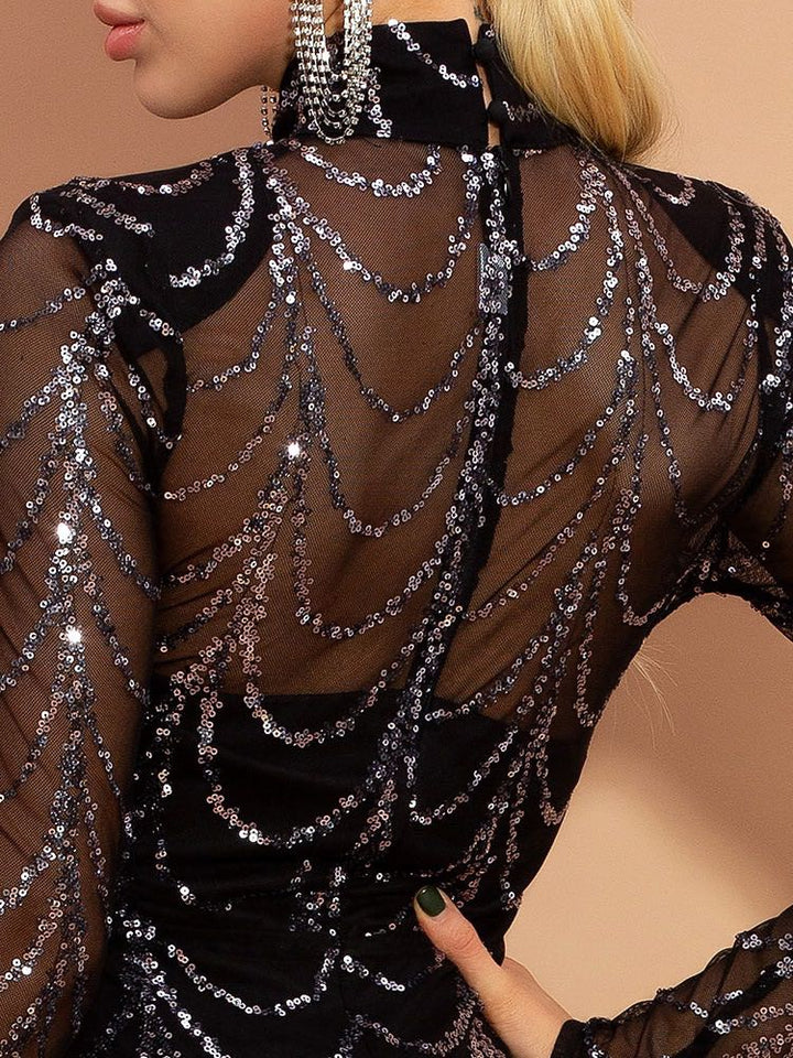 Sequin Maxi Dress for Women, Long Sleeve Party Dress