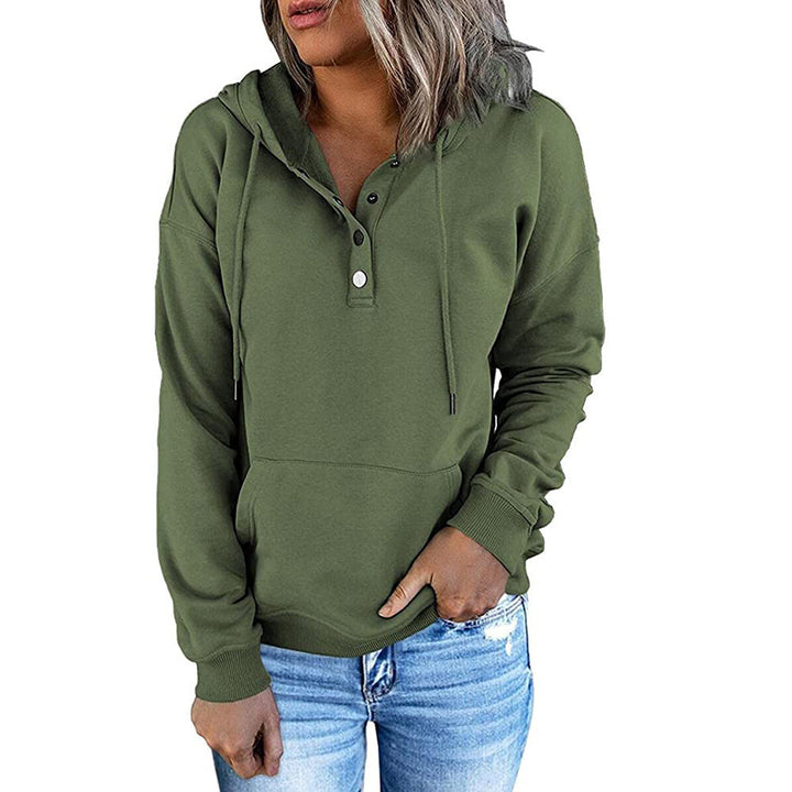 Hooded Sweatshirt for Women, Pocket Button Drawstring Hoodie