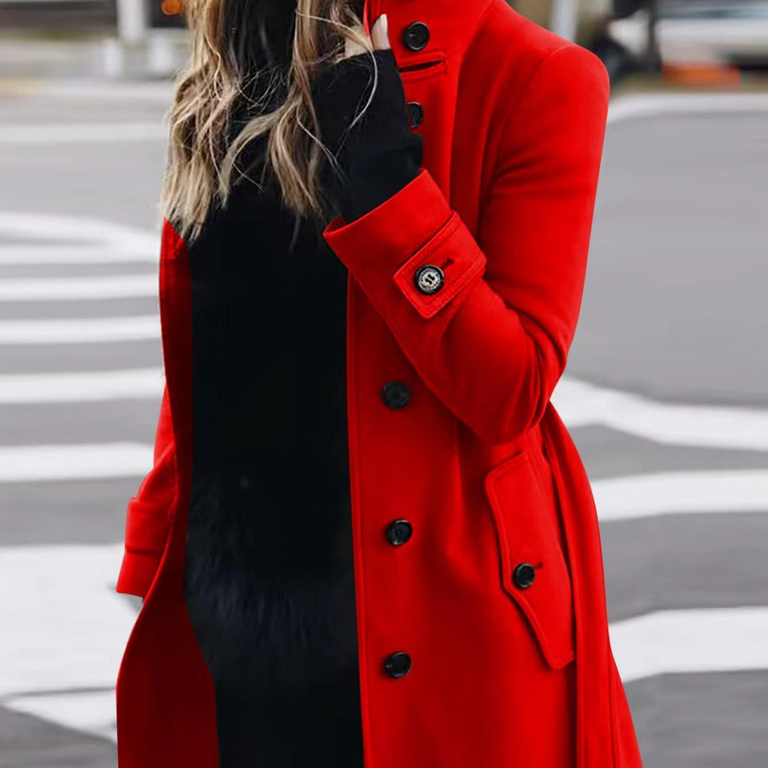 Slim Fit Wool Coat for Women, Stand Collar Single-Breasted Coat