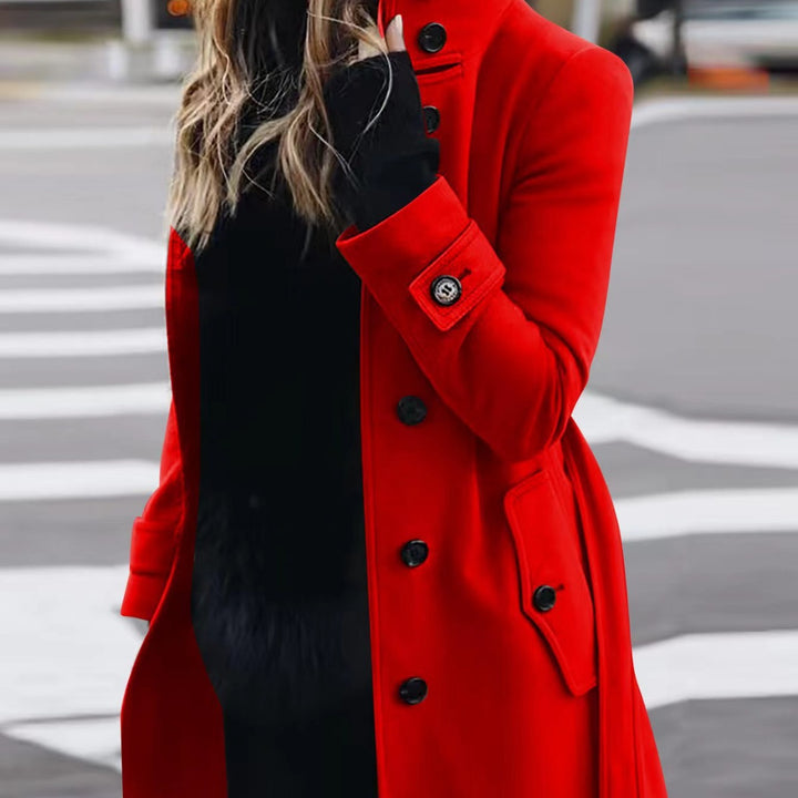 Slim Fit Wool Coat for Women, Stand Collar Single-Breasted Coat