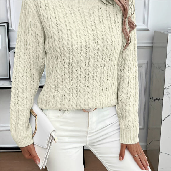 Twist Knit Sweater for Women, Round Neck Pullover Top