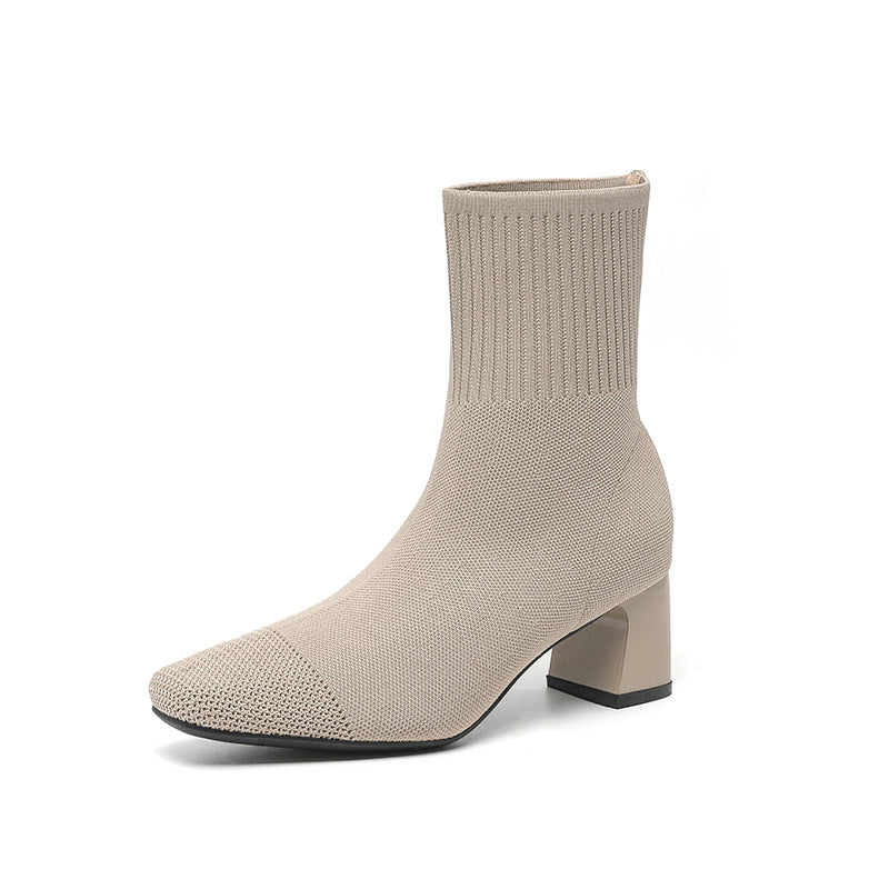 Knit Sock Boots for Women, Elastic Chunky Heel Boots