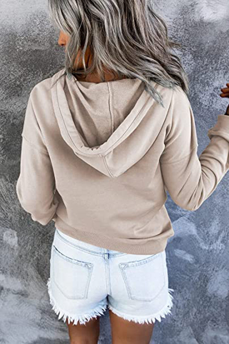 Hooded Sweatshirt for Women, Pocket Button Drawstring Hoodie