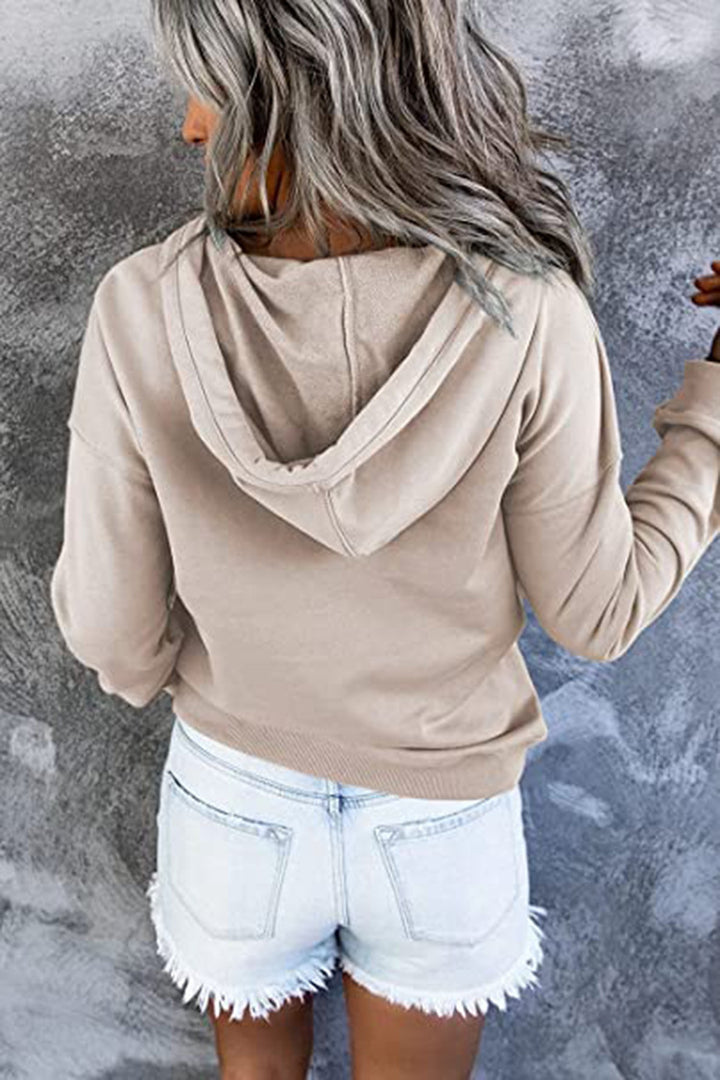 Hooded Sweatshirt for Women, Pocket Button Drawstring Hoodie