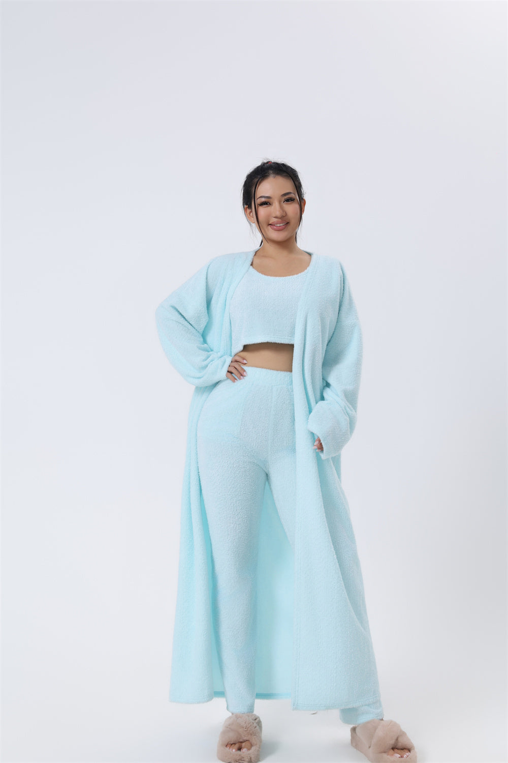 Cozy 3-Piece Pajama Lounge Set with Crop Top and Cardigan