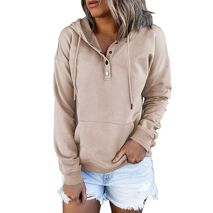 Hooded Sweatshirt for Women, Pocket Button Drawstring Hoodie