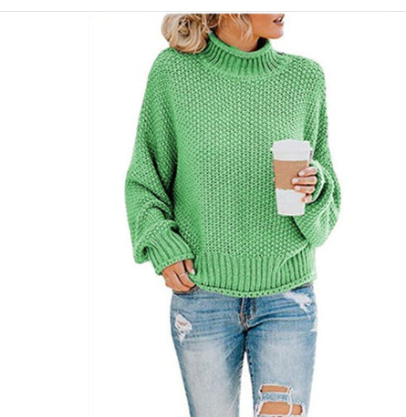 Solid Turtleneck Sweater for Women, Winter Knit Pullover