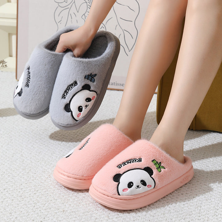 Cute Cartoon Panda Slippers, Thick-Soled Winter Warm