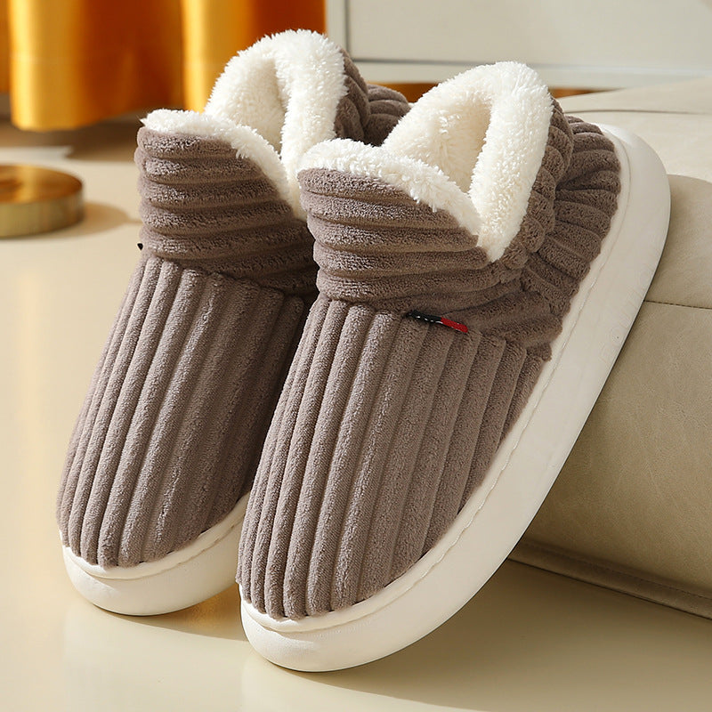 Winter Plush Striped House Slippers, Indoor and Outdoor